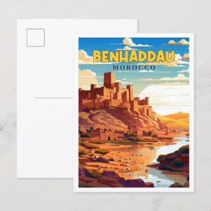 Benhaddau Marokko Vintage-Reiseillustration Postkarte