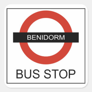 Benidorm Bus Stopp Quadratischer Aufkleber