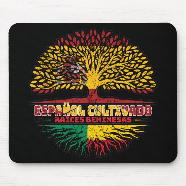 Benin Beninese Spanischer Tree Roots Flag Mousepad (Vorne)