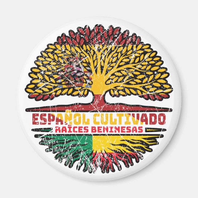 Benin Beninisch Spanisch Spanien Baumwurzeln Flagg Magnet (Vorne)