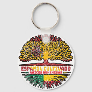 Benin Beninisch Spanisch Spanien Baumwurzeln Flagg Schlüsselanhänger