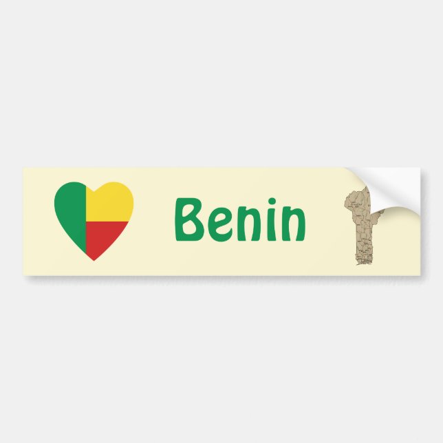 Benin Flag Herz + Karte Autoaufkleber (Vorne)