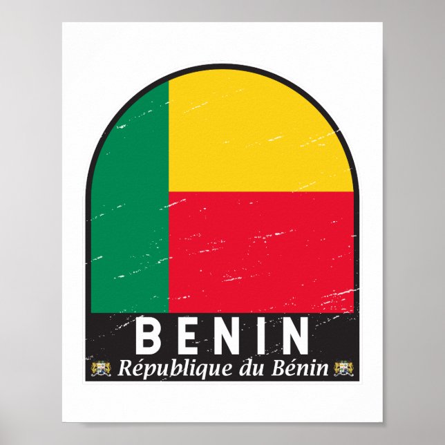 Benin-Flaggen-Emblem abgenutzt Vintage Poster (Vorne)