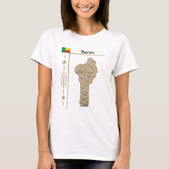 Benin Map + Flag + Titel T - Shirt (Vorderseite)