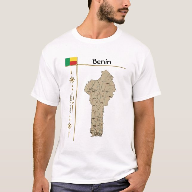 Benin Map + Flag + Titel T - Shirt (Vorderseite)
