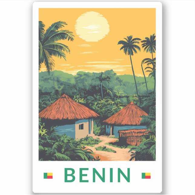 Benin Sunset Illustration Travel Art Vintag Aufkleber (Vorderseite)