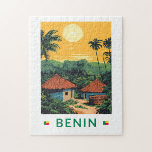 Benin Sunset Illustration Travel Art Vintag Puzzle