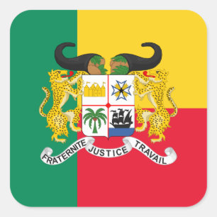 Beninesische Flagge und Wappen, Flagge Benins Quadratischer Aufkleber