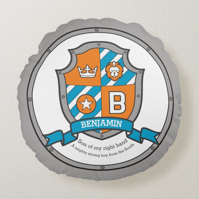 Benjamin B Name bedeutet heraltrockenes Schild Rundes Kissen (Vorderseite)