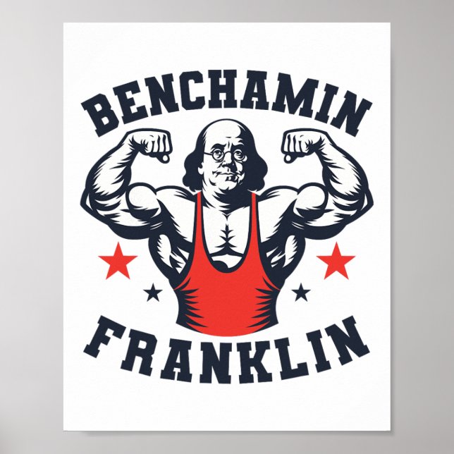 Benjamin Benchamin Franklin Bench Press Bodybuildi Poster (Vorne)