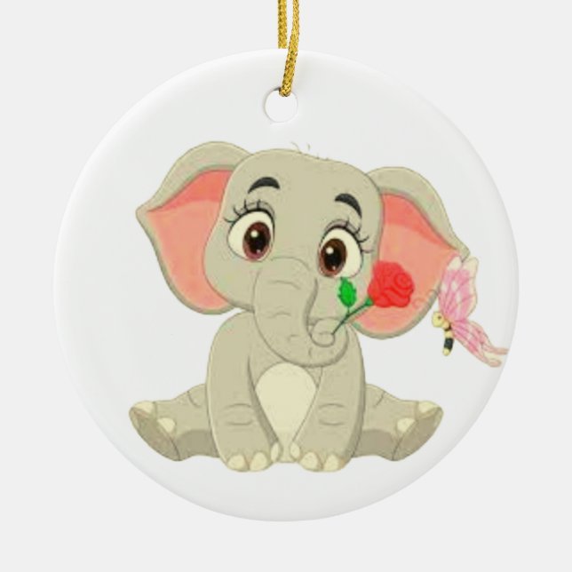 Benjamin der Elefant mit einer Rose  Keramik Ornament (Vorne)