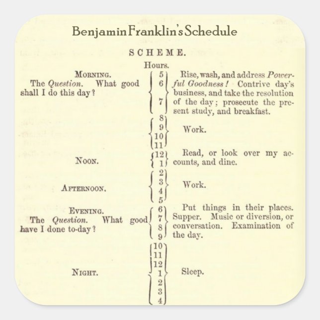 Benjamin Franklin Autobiografie Zeitplan Aufkleber (Vorderseite)