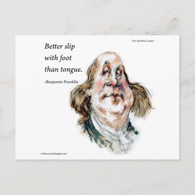 Benjamin Franklin Caricature & Quote Postkarte (Vorderseite)