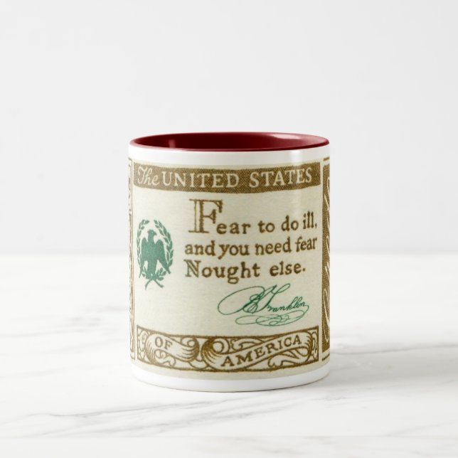 Benjamin Franklin Credo-Furcht Vintag Zweifarbige Tasse (Mittel)