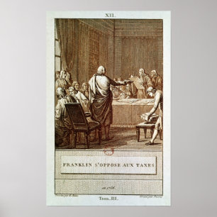Benjamin Franklin, der seine Opposition darstellt Poster
