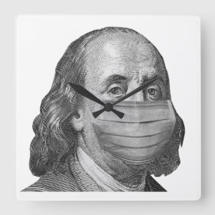 Benjamin Franklin in Maske Quadratische Wanduhr
