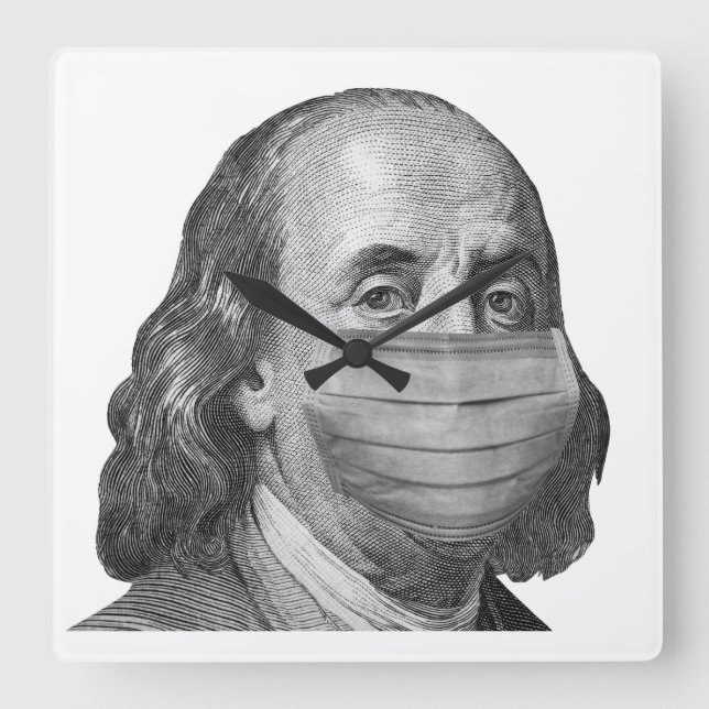 Benjamin Franklin in Maske Quadratische Wanduhr (Vorderseite)