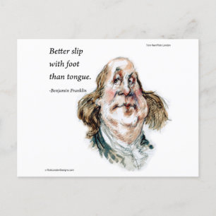 Benjamin Franklin Karikatur & Zitat  Postkarte