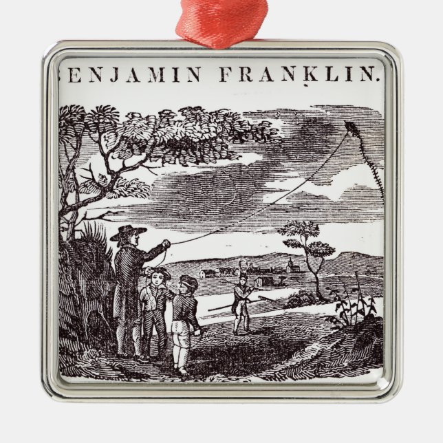 Benjamin Franklin leitet sein Drachen-Experiment Ornament Aus Metall (Vorne)