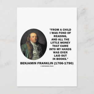 Benjamin Franklin liebt es Geld zu lesen Zitat Postkarte