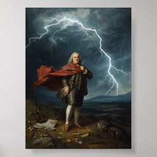 Benjamin Franklin und Blitzexperiment 1752 Poster