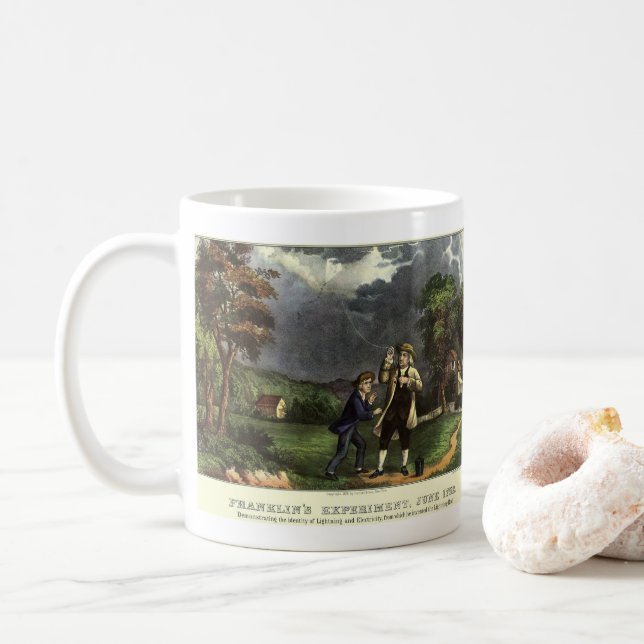 Benjamin Franklins Blitz mit dem Drachenexperiment Kaffeetasse (Mit Donut)