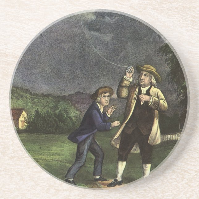 Benjamin Franklins Blitz- und Kiteverfahren Getränkeuntersetzer (Vorne)