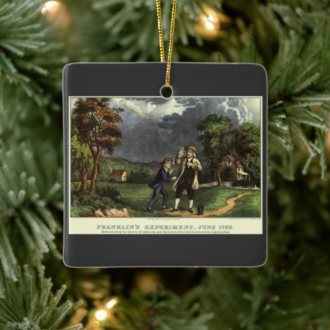 Benjamin Franklins Blitz- und Kiteverfahren Keramikornament (Baum)
