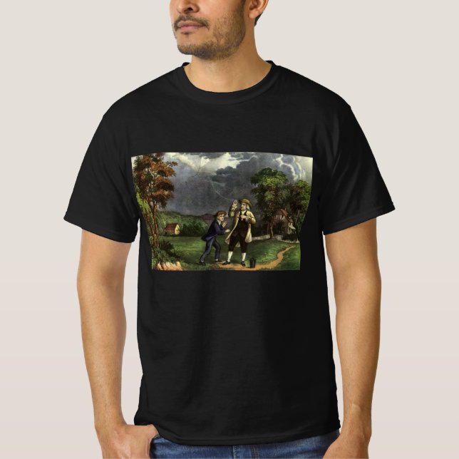 Benjamin Franklins Blitz- und Kiteverfahren T-Shirt (Vorderseite)