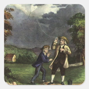 Benjamin Franklins Blitzexperiment mit dem Drachen Quadratischer Aufkleber