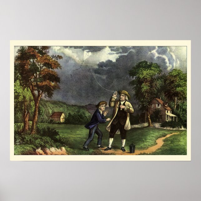 Benjamin Franklins Drachen- und Blitzexperiment Poster (Vorne)