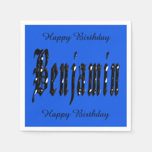 Benjamin, Name Logo, Blue Birthday Party Napkins. Serviette