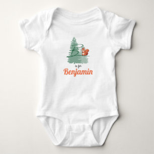 Benjamin Name Reveal Letter Woodland Boy Eichhörnc Baby Strampler