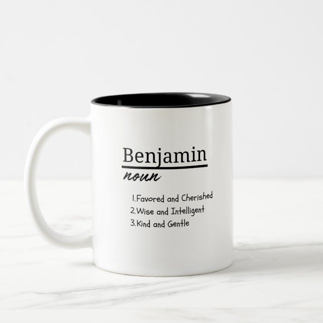 Benjamin, Personalisierter Name für Junge Zweifarbige Tasse (Links)