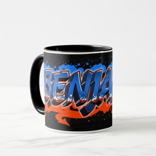 Benjamin Vorname Name Graffiti blue orange Tasse (Vorderseite Links)