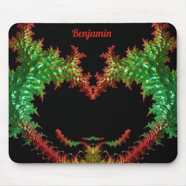 BENJAMIN ~ Zany Hot Red, Yellow, Black and Green Mousepad (Vorne)