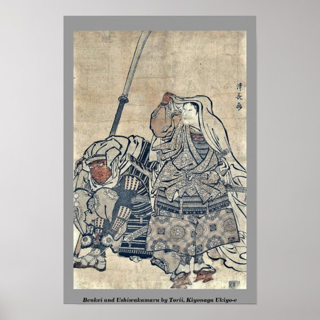 Benkei und Ushiwakamaru von Torii, Kiyonaga Ukiyo- Poster (Vorne)