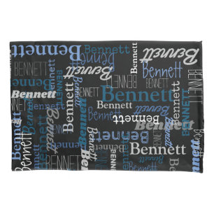 Bennett personalisierter Name blau grau Kissenbezug