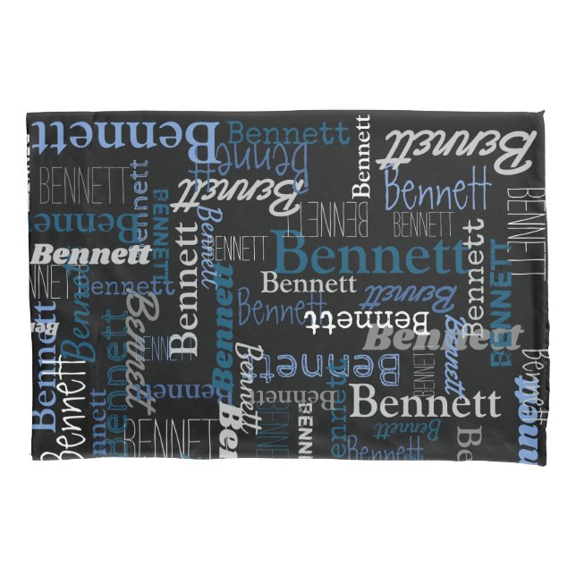 Bennett personalisierter Name blau grau Kissenbezug (Vorderseite)