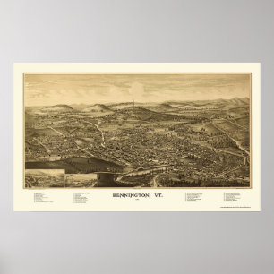 Bennington, panoramische Karte VT - 1887 Poster