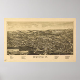 Bennington Vermont 1887 Antike Panoramakarte Poster