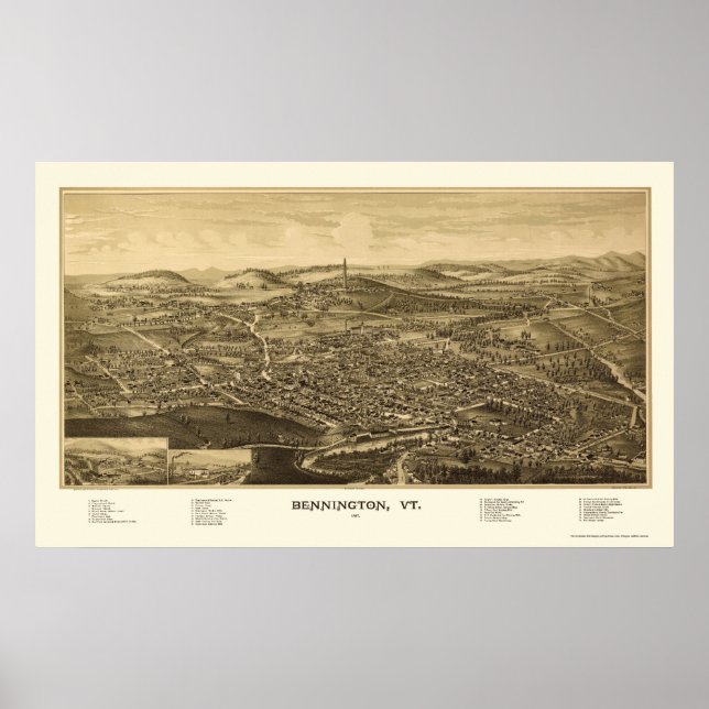 Bennington, VT Panoramic Map - 1887 Poster (Vorne)