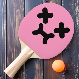 Benommenes Schmollendes Gesicht Hellrosa Ping-Pong Tischtennis Schläger