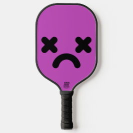 Benommenes trauriges Gesicht Lila Pickleball Schläger