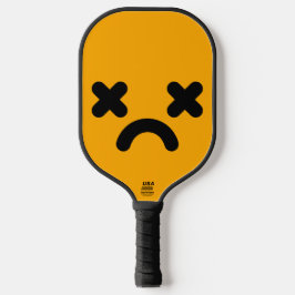 Benommenes trauriges Gesicht Orange Pickleball Schläger