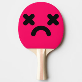 Benommenes trauriges Gesicht Rosa Tischtennis Schläger