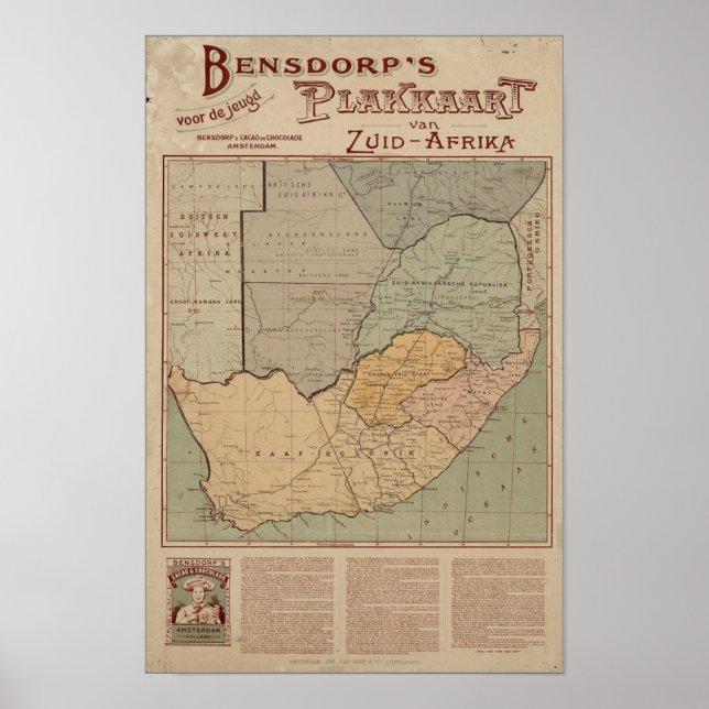 Bensdorp's Dutch Map of South Africa Circa 1900 Poster (Vorne)