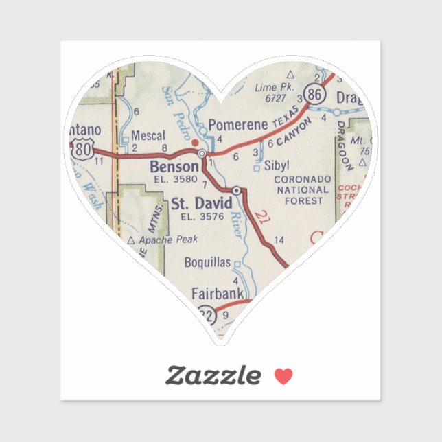 Benson AZ Vintag Map Aufkleber (Blatt)