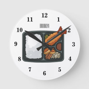 Bento Cartoon Illustration Runde Wanduhr