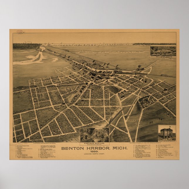 Benton Harbour Michigan 1889 Antique Panoramabalka Poster (Vorne)